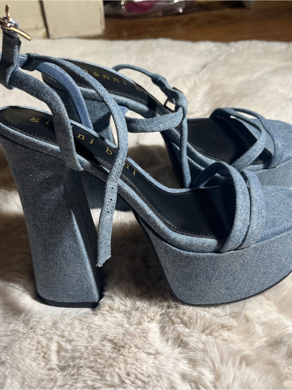 Gianni Bini Babel Denim Strappy Platform Heels 7.5
